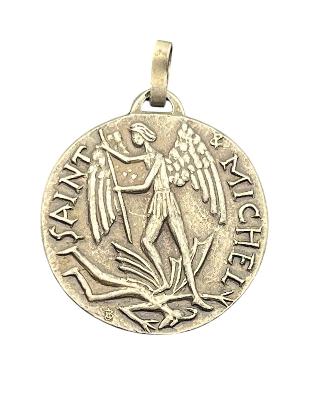 Saint Michel Catholic religious silver tone pendant for necklace vintage